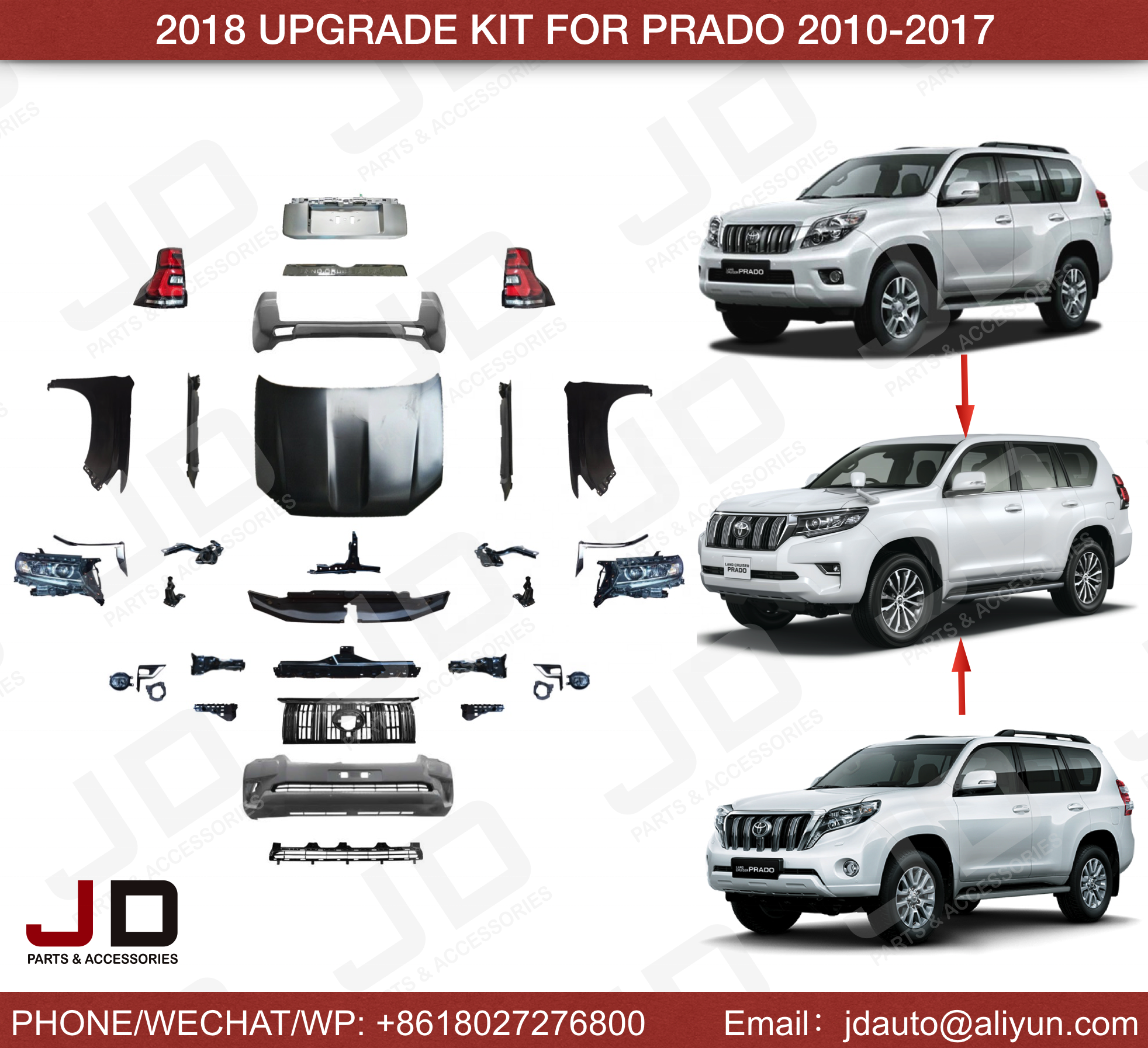 JD AUTO Complete fj150 Facelift Upgrade kit bumper kit Body Kit for Land Cruiser Prado 2018 2020 2022