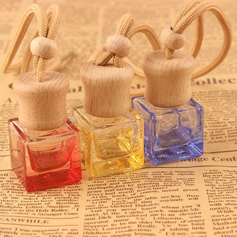 BYPE BY PERFUME 8ml Empty Car Air Freshener Bottle Colored Colorful Glass Hanging Car Diffuser Perfume Bottle With Wood Cap