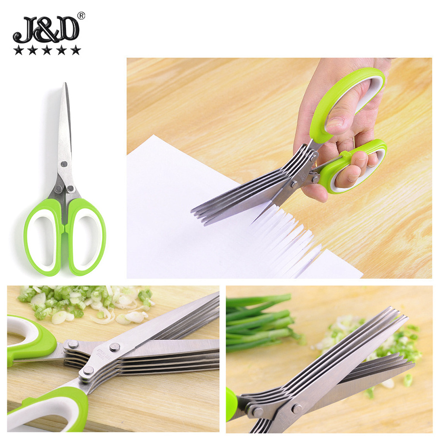 Herb Scissors Garlic Leafy Greens Paper Shredding,Stainless steel 5-blade herbal scissors, green Loose leaf cabbage, parsley