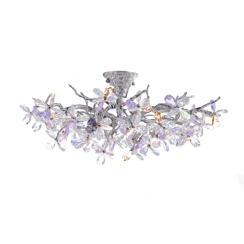 Modern New Design Home Decor Aluminium Frame Crystal Flower Chandelier Decoration Ceiling Led Lamp for Dining Room Bedroom