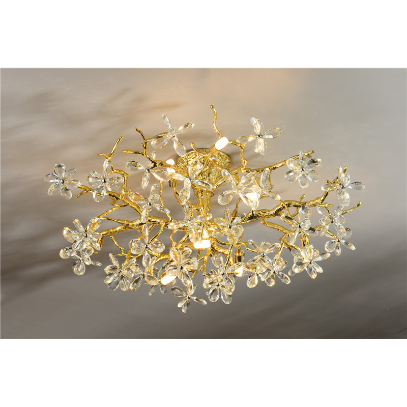 Modern New Design Home Decor Aluminium Frame Crystal Flower Chandelier Decoration Ceiling Led Lamp for Dining Room Bedroom