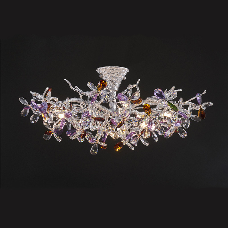 Modern New Design Home Decor Aluminium Frame Crystal Flower Chandelier Decoration Ceiling Led Lamp for Dining Room Bedroom