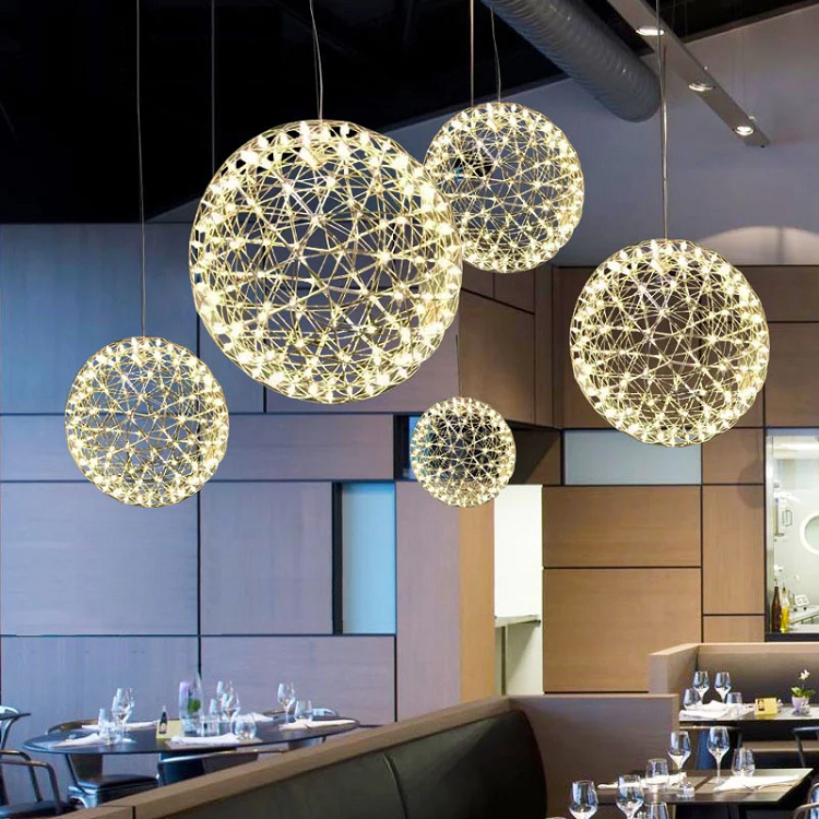 Indoor Home Mall Bar Hanging Lighting Fixture Modern Decorative Stainless Steel Spark Ball Led Chandelier Pendant Light