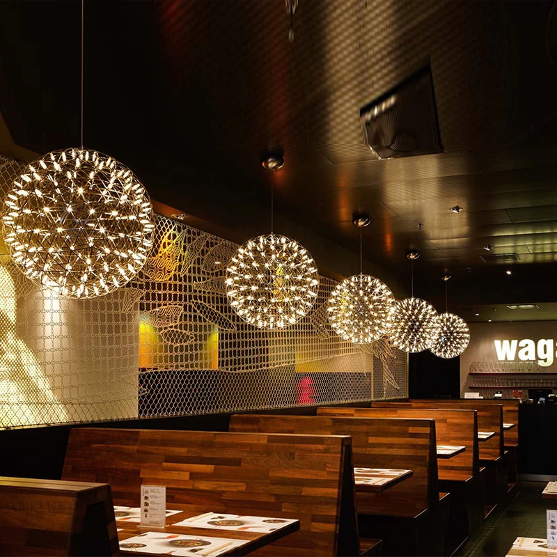 Indoor Home Mall Bar Hanging Lighting Fixture Modern Decorative Stainless Steel Spark Ball Led Chandelier Pendant Light