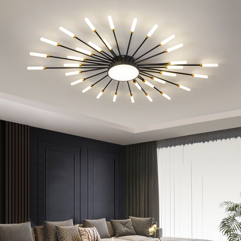 Home Bedroom Living Room Modern Ceiling Lamps Gold Black Custom Aluminum Acrylic Firework Led Ceiling Light