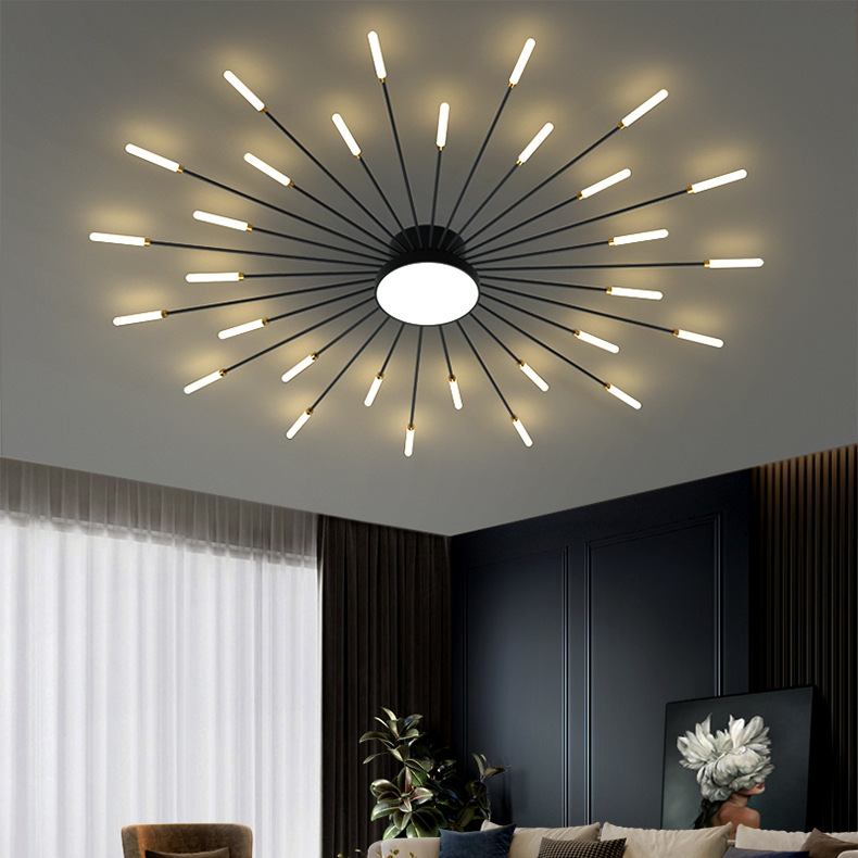 Home Bedroom Living Room Modern Ceiling Lamps Gold Black Custom Aluminum Acrylic Firework Led Ceiling Light