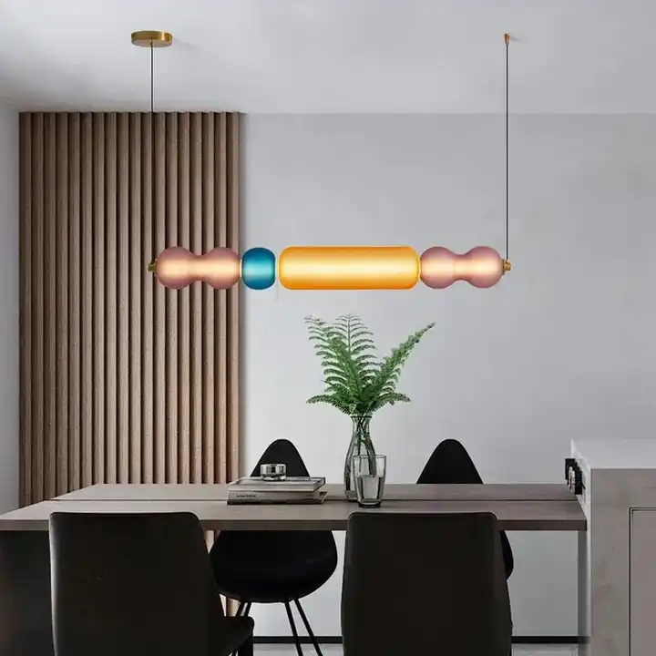 Minimalist Style Home Dining Table Kitchen Island Bar Hanging Lighting Colorful Candy String Led Glass Chandelier Pendant Light