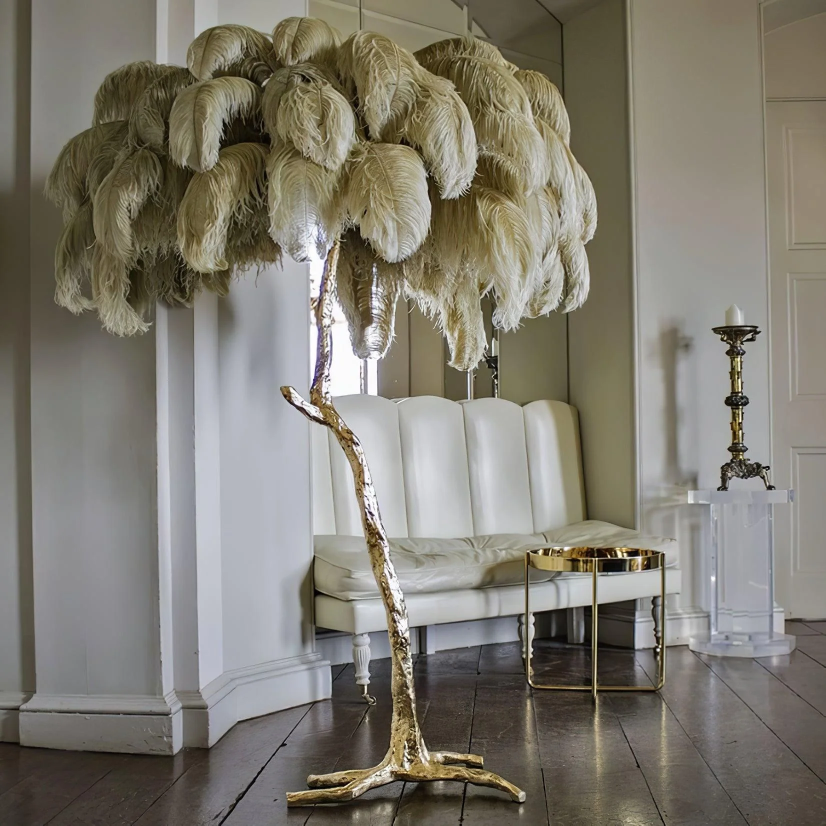 Nordic Ostrich Feather Led Floor Lamp Copper Resin Living Room Home Decor Indoor Lighting Bedroom Bedside Standing Table Light