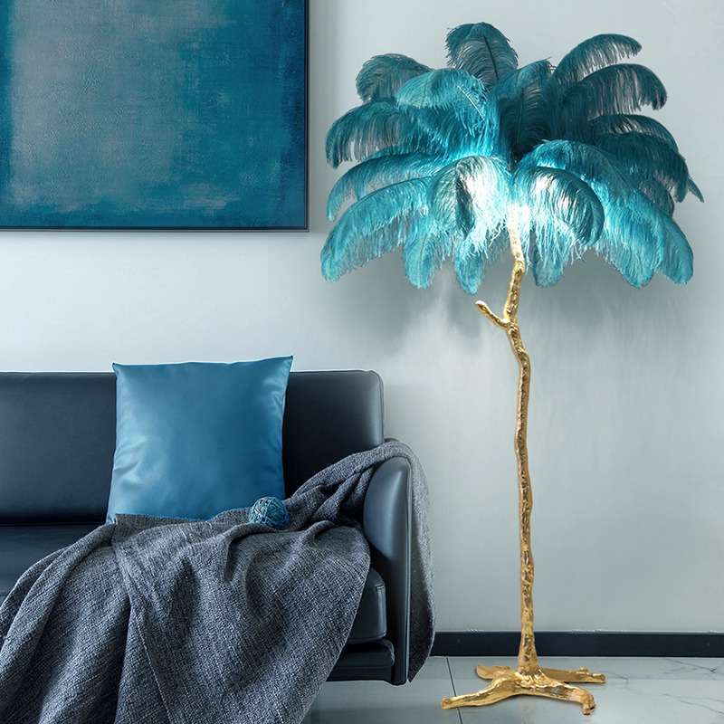 Nordic Ostrich Feather Led Floor Lamp Copper Resin Living Room Home Decor Indoor Lighting Bedroom Bedside Standing Table Light