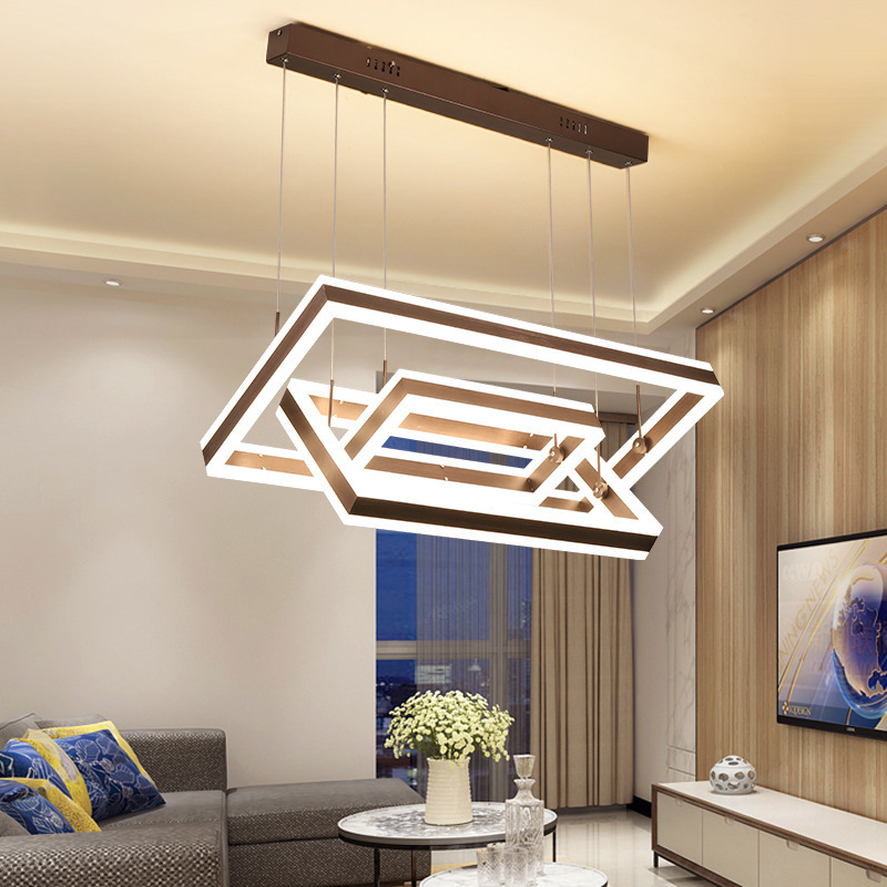 Simple Design Square Chandelier Living Room Dining Room Led Ceiling Hanging Nordic Modern Pendant Lights