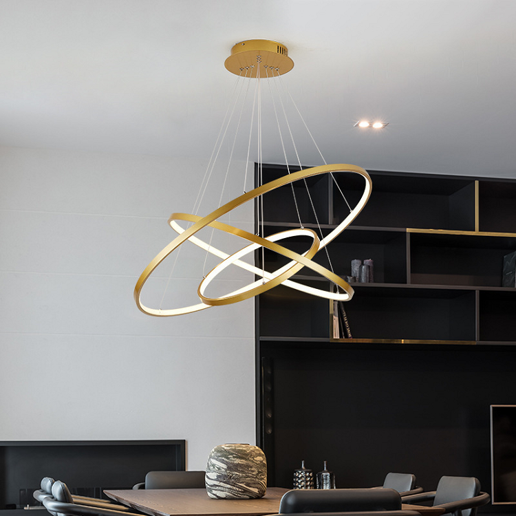 Modern Luxury Art Decor Round Circle Chandelier Villa Hotel Living Room Hanging Ring Led Pendant Light