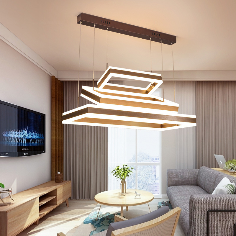 Simple Design Square Chandelier Living Room Dining Room Led Ceiling Hanging Nordic Modern Pendant Lights