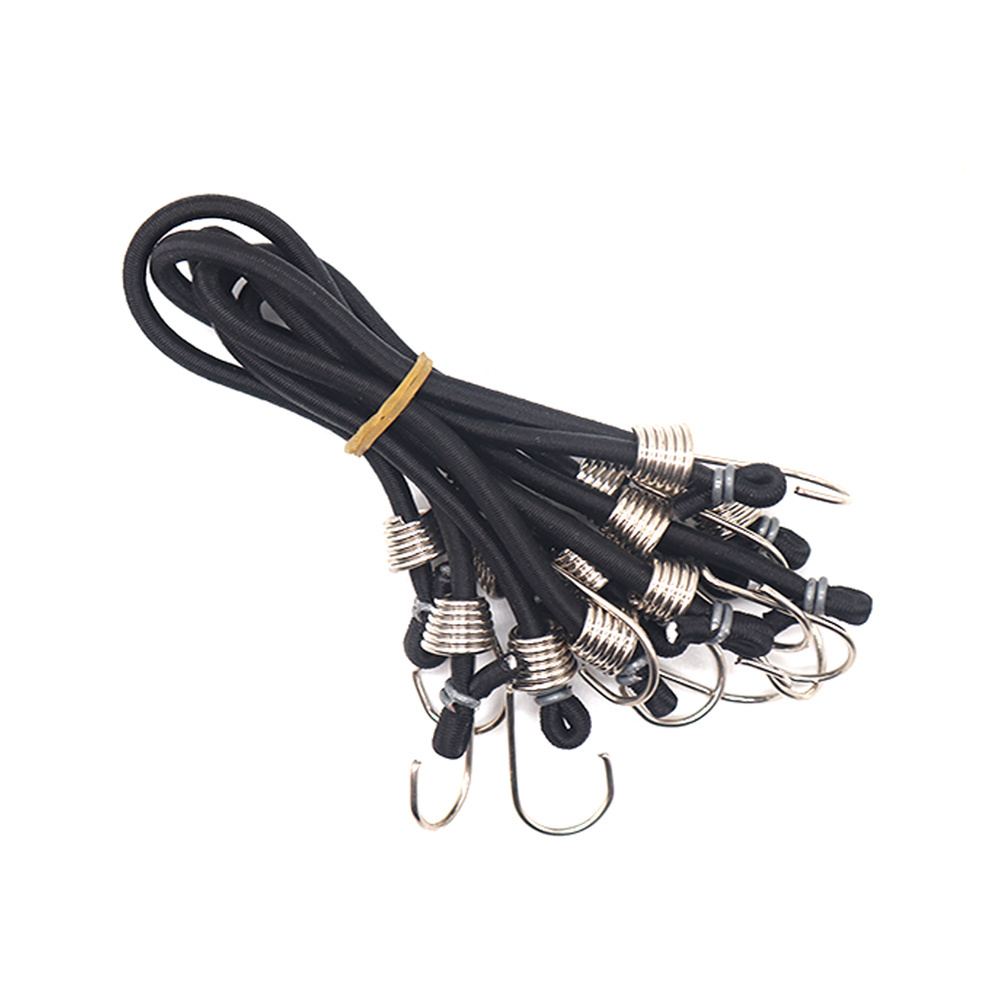 Customized 8mm Heavy-Duty Latex Bungee Cord with Double Elastic Hooks, Loop, and Carabiner for Outdoor Bike and Car Use