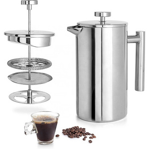 Insulated Espresso Coffee Pot 350 800 1000ml Stainless Steel French Press Double Wall Coffee  Maker