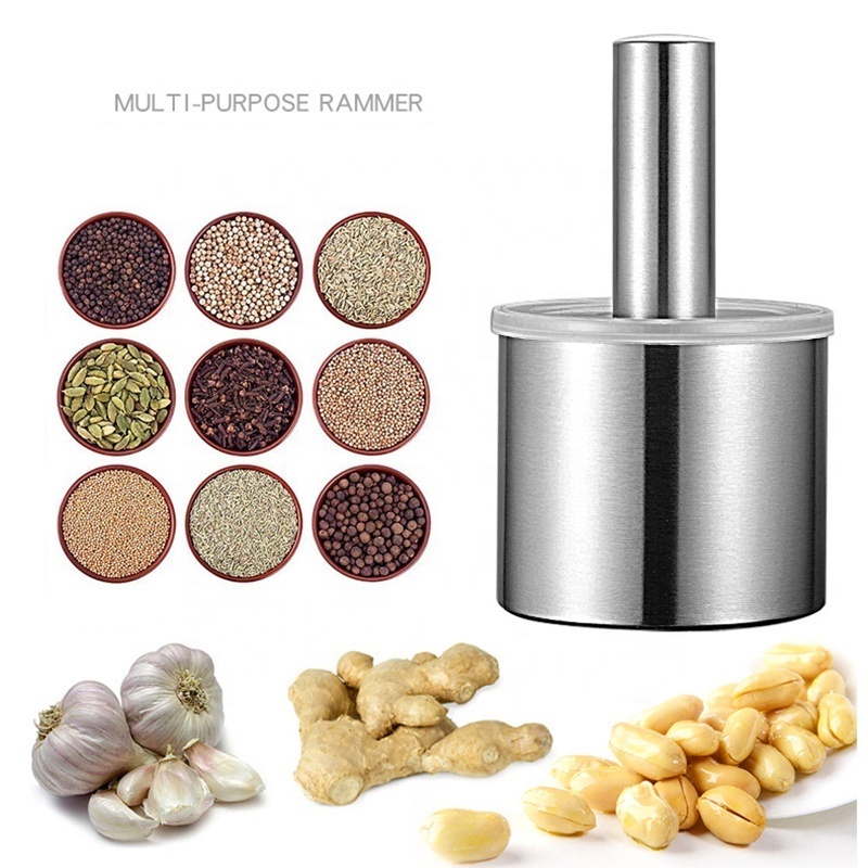 Cylinder Shape Stainless Steel Mortar and Pestle Set Spice Grinder Pill Crusher with Lid and Anti-Slip Base Metal Material