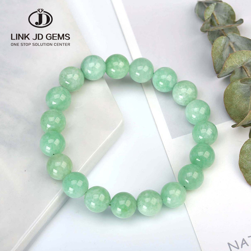 JD Natural Stone Myanmar Green Jade Beads Bracelets Women Burmese Round Gemstone Energy Strand Bangles Girls Yoga Jewelry Gifts