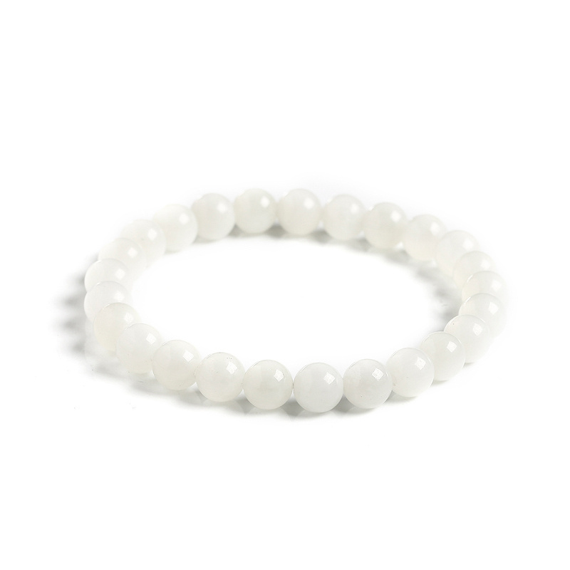 JD 8mm Natural Nephrite Beaded Bracelets Milk White Hetian Jade Healing Reiki Bracelet for Couple Birthday Gift