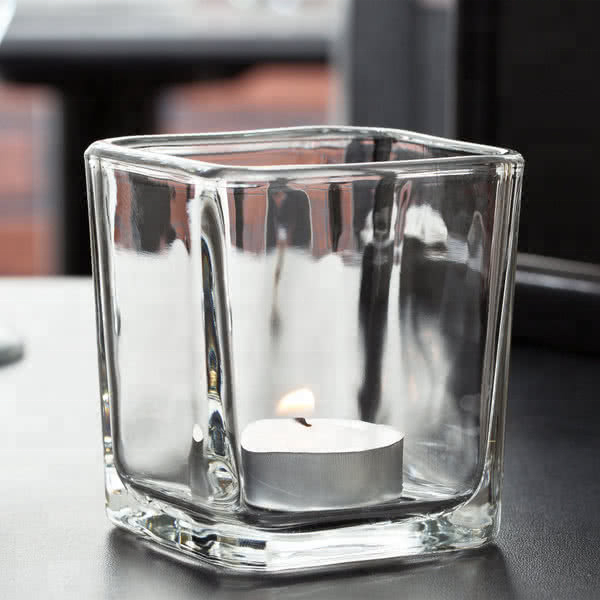 7.5 oz. Cube Glass Votive Candle Holder / Condiment Jar