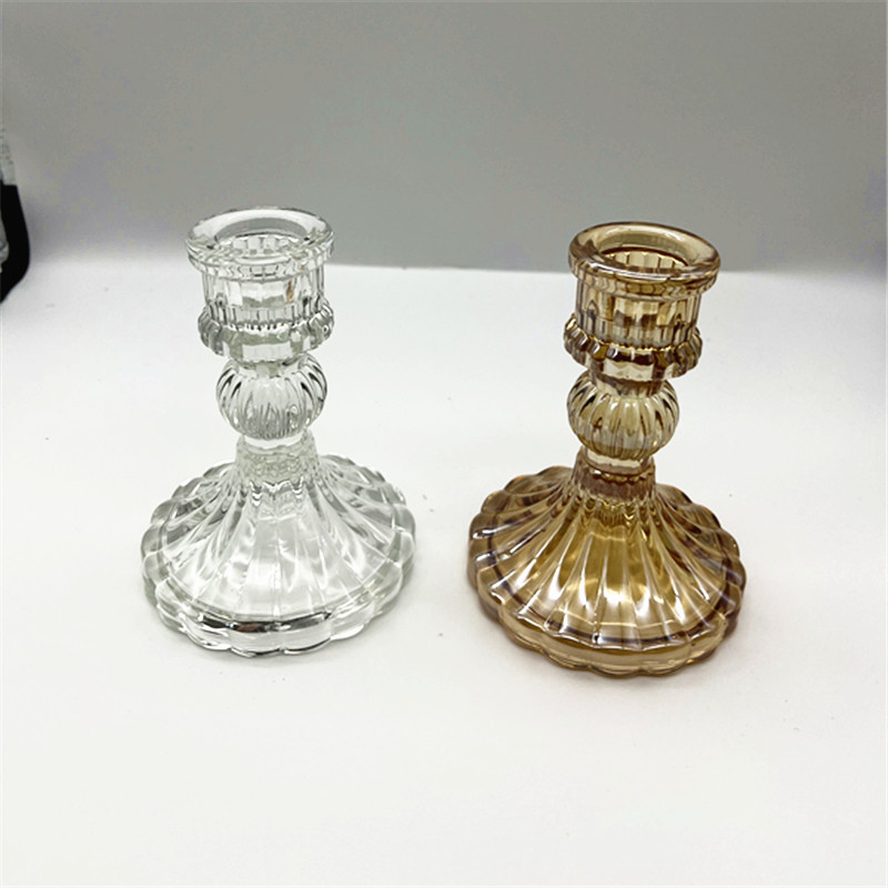 Promotion Glass Taper Clear Gold Candlestick Candles Holder