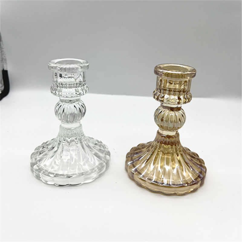 Promotion Glass Taper Clear Gold Candlestick Candles Holder