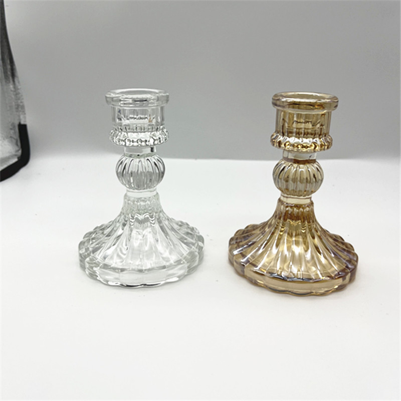 Promotion Glass Taper Clear Gold Candlestick Candles Holder