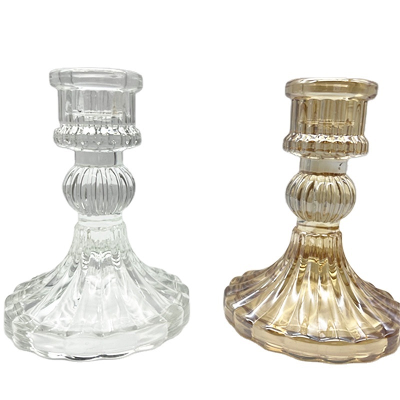 Promotion Glass Taper Clear Gold Candlestick Candles Holder