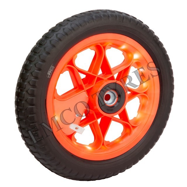 12 inch eva tyres with LED light  Width 42 mm and Hub length  is 55 mm rim is Orange in colour for children