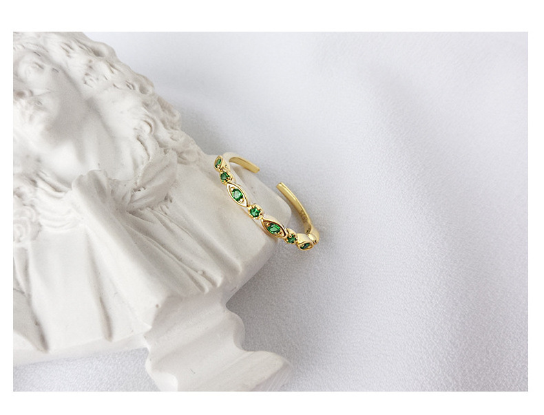 INS Popular 18K Gold Plated S925 Sterling Silver Adjustable Ring Emerald Gold Rings for Women