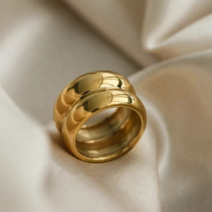 Custom Gorgeous 13mm Width Gold Ring 18K Gold Plated Stainless Steel Smooth Band Wide Chunky Ring