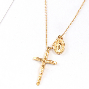 18k Gold Plated Stainless Steel Jewelry Gift Charm Cross oval Pendant necklace for women