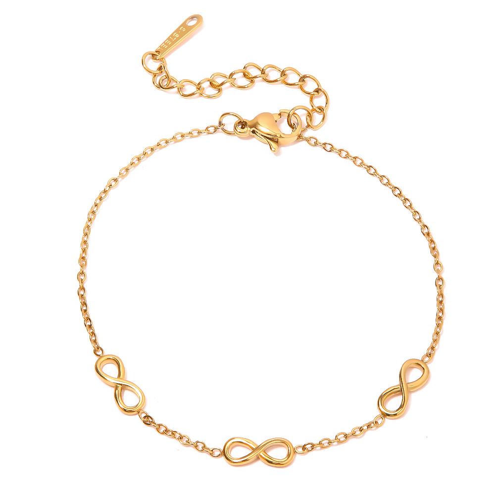 Dainty Jewelry 18k Gold Plated Stainless Steel Three Infinity Sign Thin Bracelet for Girls