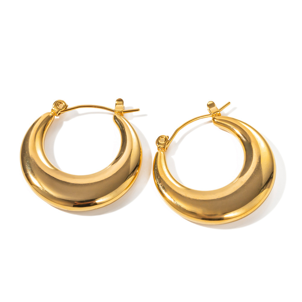 Waterproof  Stainless Steel 18K Gold Plated Jewelry U Shaped Hoop Chunky Earrings for Women