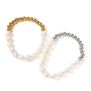 18K Gold Freshwater Pearl And Beads Stainless Steel Bracelet Half Chain Natural Pearl Bracelets Women Jewelry