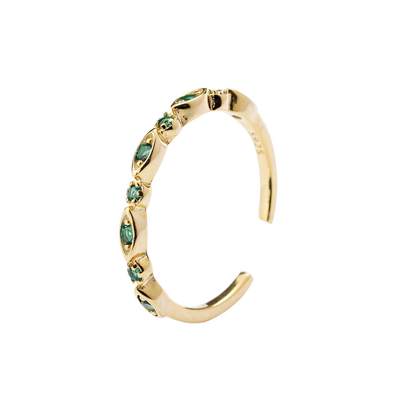 INS Popular 18K Gold Plated S925 Sterling Silver Adjustable Ring Emerald Gold Rings for Women