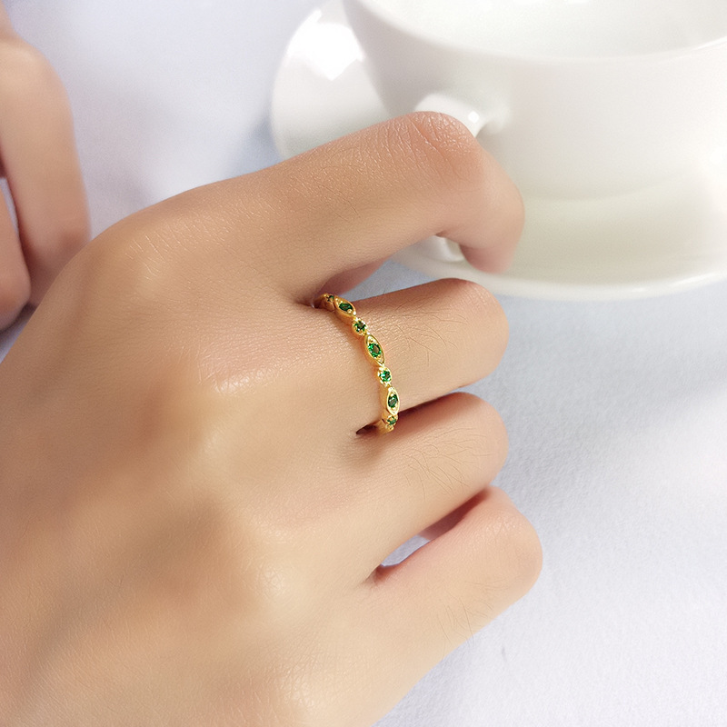 INS Popular 18K Gold Plated S925 Sterling Silver Adjustable Ring Emerald Gold Rings for Women