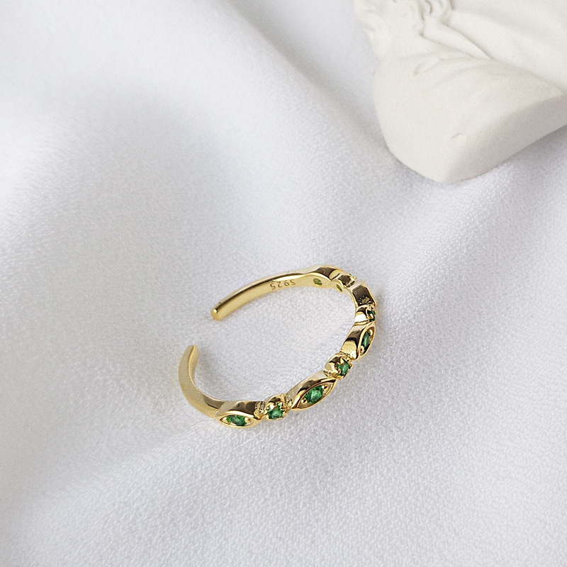 INS Popular 18K Gold Plated S925 Sterling Silver Adjustable Ring Emerald Gold Rings for Women