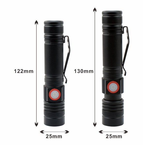 Factory Manufacturer Strobe Zoom Focus 300lm T6 LED Rechargeable Flash Light with Clip