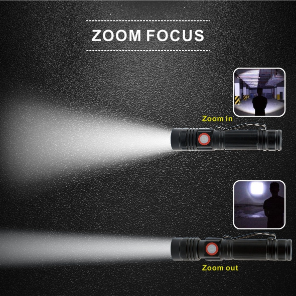 Factory Manufacturer Strobe Zoom Focus 300lm T6 LED Rechargeable Flash Light with Clip