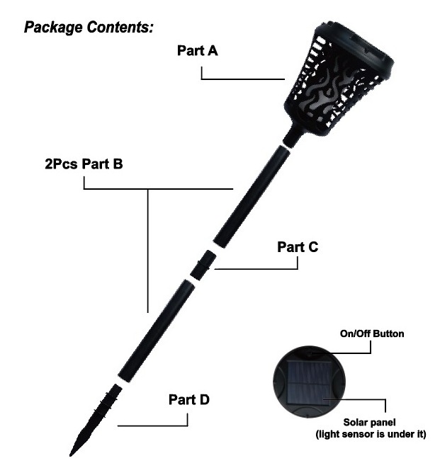 Rechargeable Landscape LED Garden Torch with auto on/off, Waterproof Flickering Flame Light, Bigger Solar Panel Tiki Torches