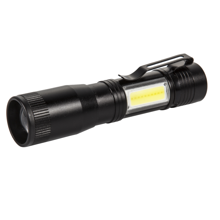 Zoom Focus LED Mini COB Flashlight with Clip