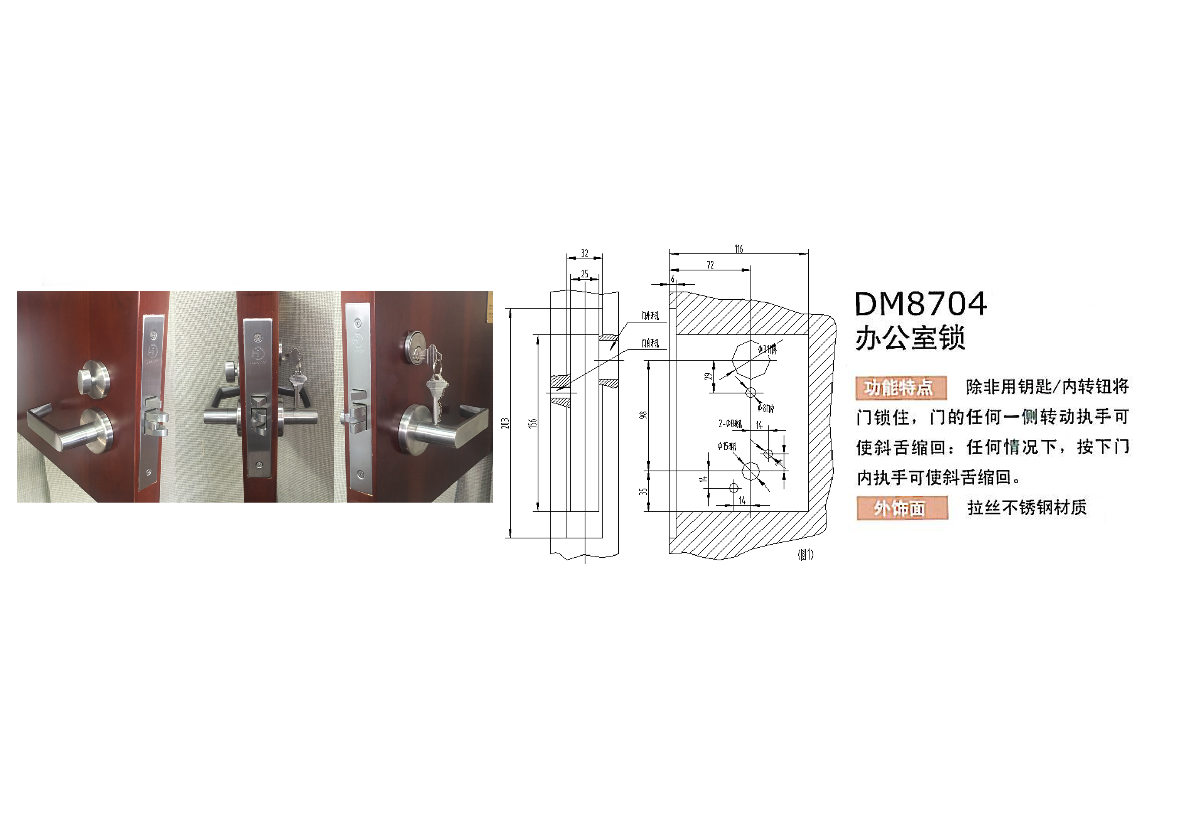 mortise lock grade 1, 3 hour fire rating Office function