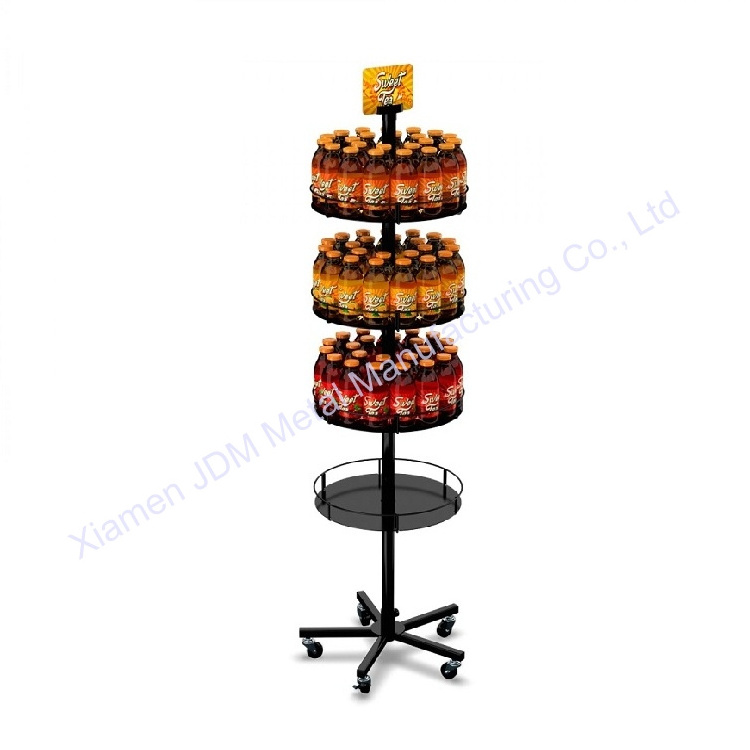 wire spinning display stand rotating hanger flooring revolving retail nuts snack shelves for chips food candy bins