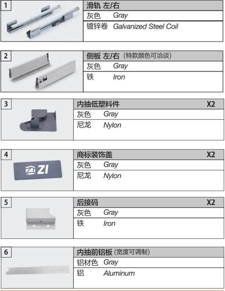 86mm Height tandem soft close drawer slide box furniture cold rolled steel soft close drawer slide Kitchen drawer system