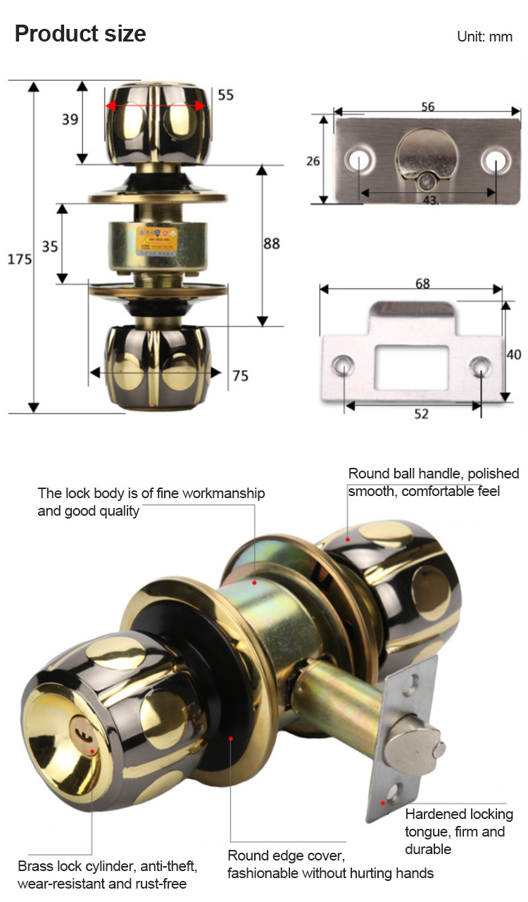 Round knob lock retro style cylindrical door locks for heavy duty ...
