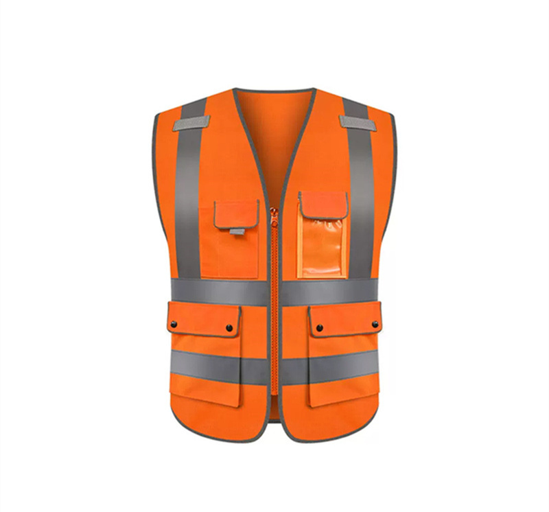 High Visible Security Reflective Jacket 100% Polyester Fabric Safety Vest Customized LOGO Orange fluorescent hivis vest