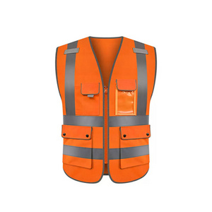 High Visible Security Reflective Jacket 100% Polyester Fabric Safety Vest Customized LOGO Orange fluorescent hivis vest