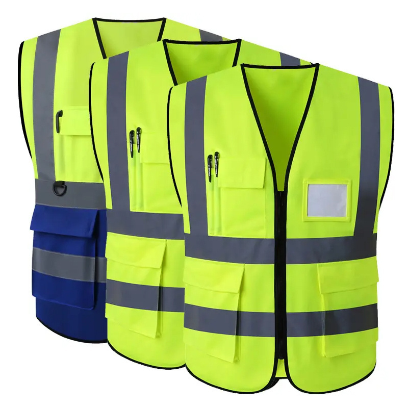 Security Jacket Construction High Visibility Multi Pockets Colorful Reflective Safety Work Vest