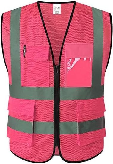 Mesh High Visibility Reflective Safety Vest with Pockets and Zipper for Men Women Work Construction Vest