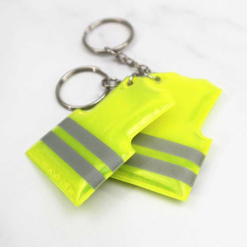 Customized PVC Reflective Vest Shape Keychain with light, Led Keychain Reflector