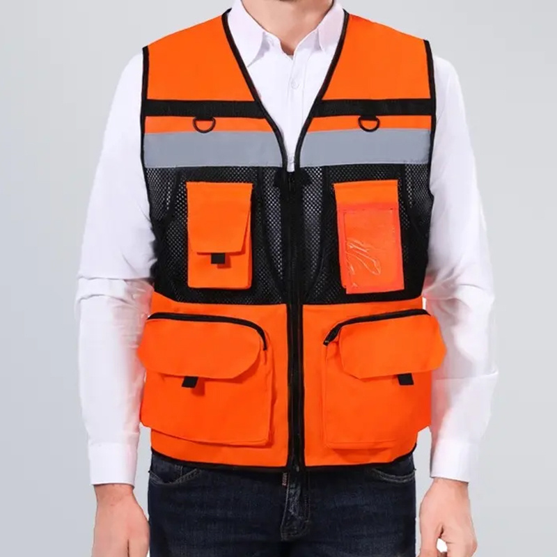 Custom logo high visible  safety vest high visibility class 3 reflector jacket with multi pockets ID window